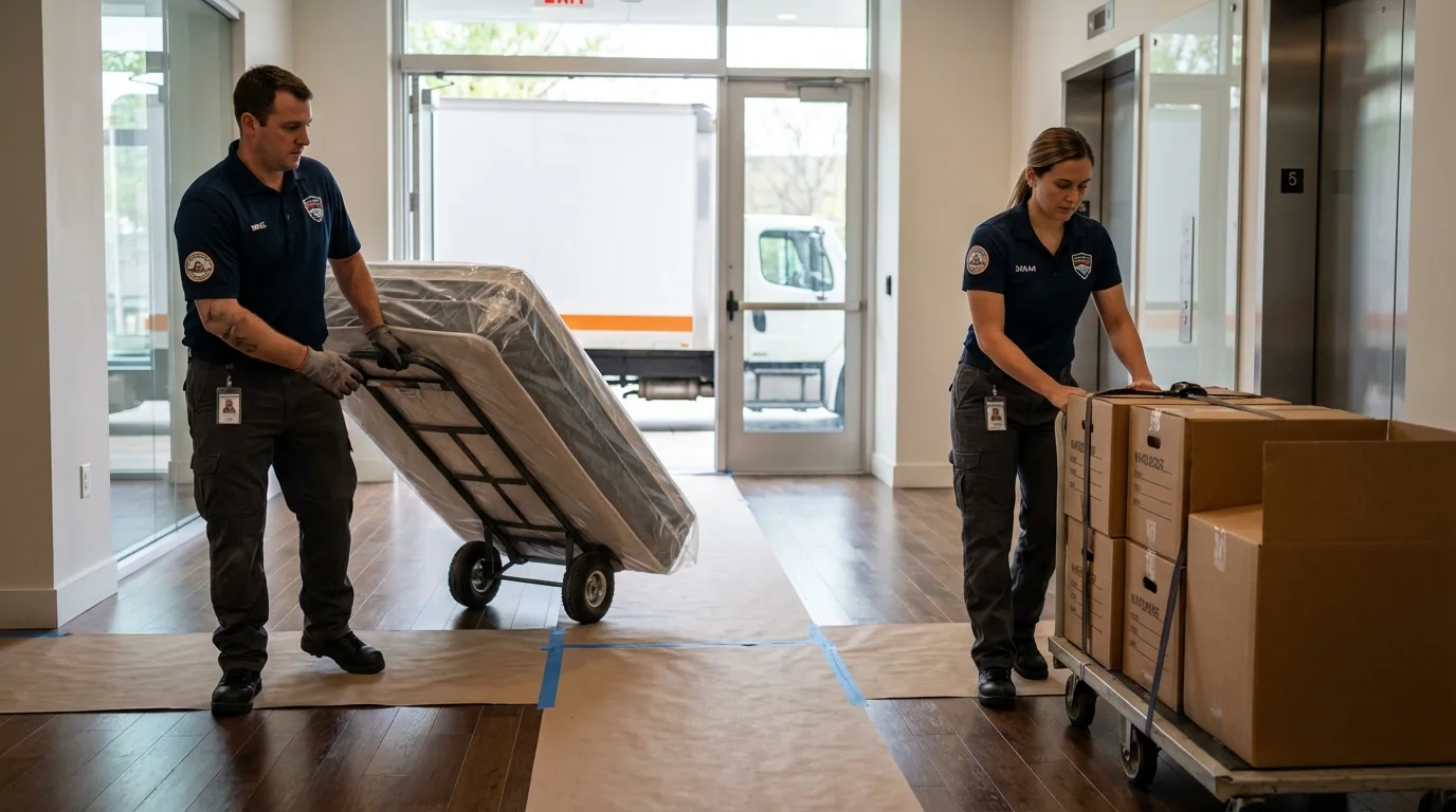 Professional apartment movers loading elevator in Weiser, ID